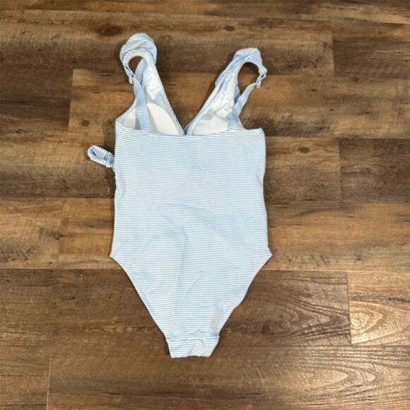 Kindred Bravely Seersucker One Piece Swimsuit Maternity Nursing Wrap Ruffle Tie - Picture 4 of 7